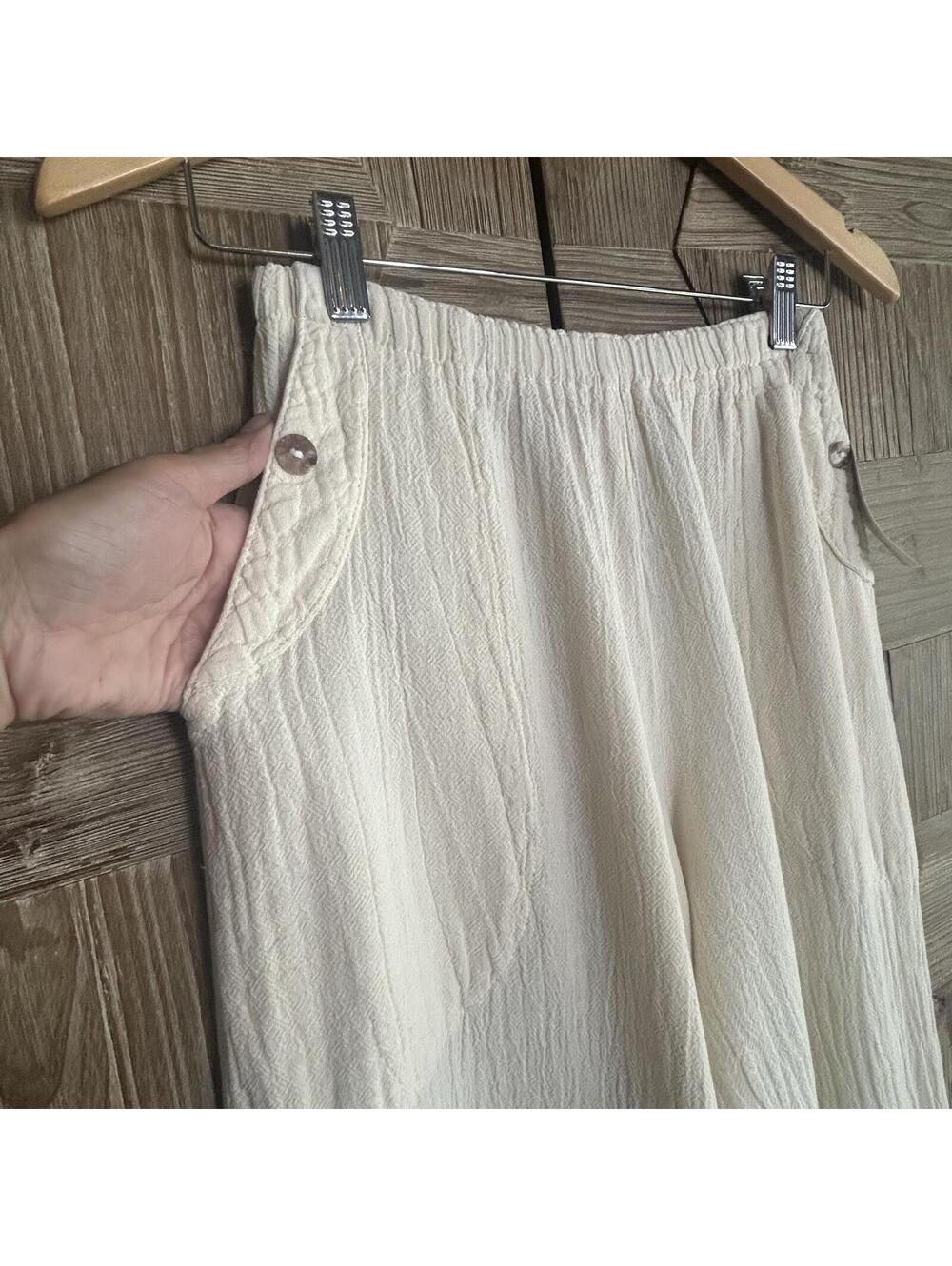 Bohemian Cream Cotton Gauze Casual Resort Ready Wide Leg Pants Size S Coastal - Picture 5 of 9